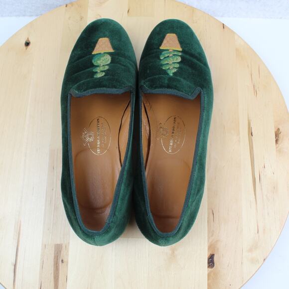 Stubbs Wootton Loafer Womens 6 Green Velvet Embroidered Slip On Comfort Shoe - Picture 5 of 12